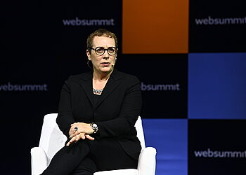 Lisbon , Portugal - 2 November 2022; Julia Angwin, Founder & Editor-At-Large, The MarkUp, at Fourth Estate Stage during day one of Web Summit 2022 at the Altice Arena in Lisbon, Portugal. (Photo By Eóin Noonan/Sportsfile for Web Summit via Getty Images)