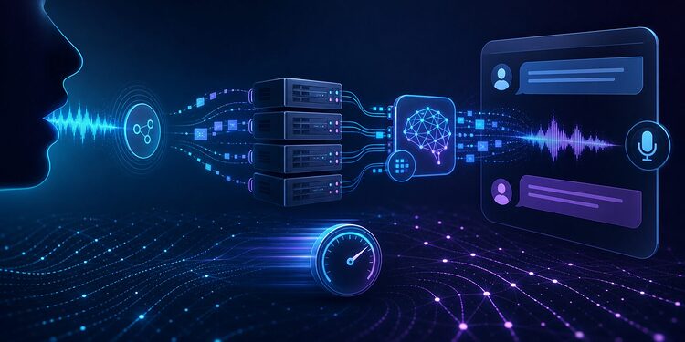 Realtime voice AI architecture with audio waveforms and low latency server systems
